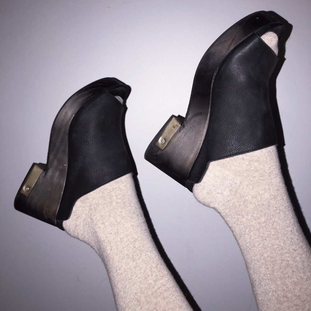 Black free people wooden platform mule clogs
